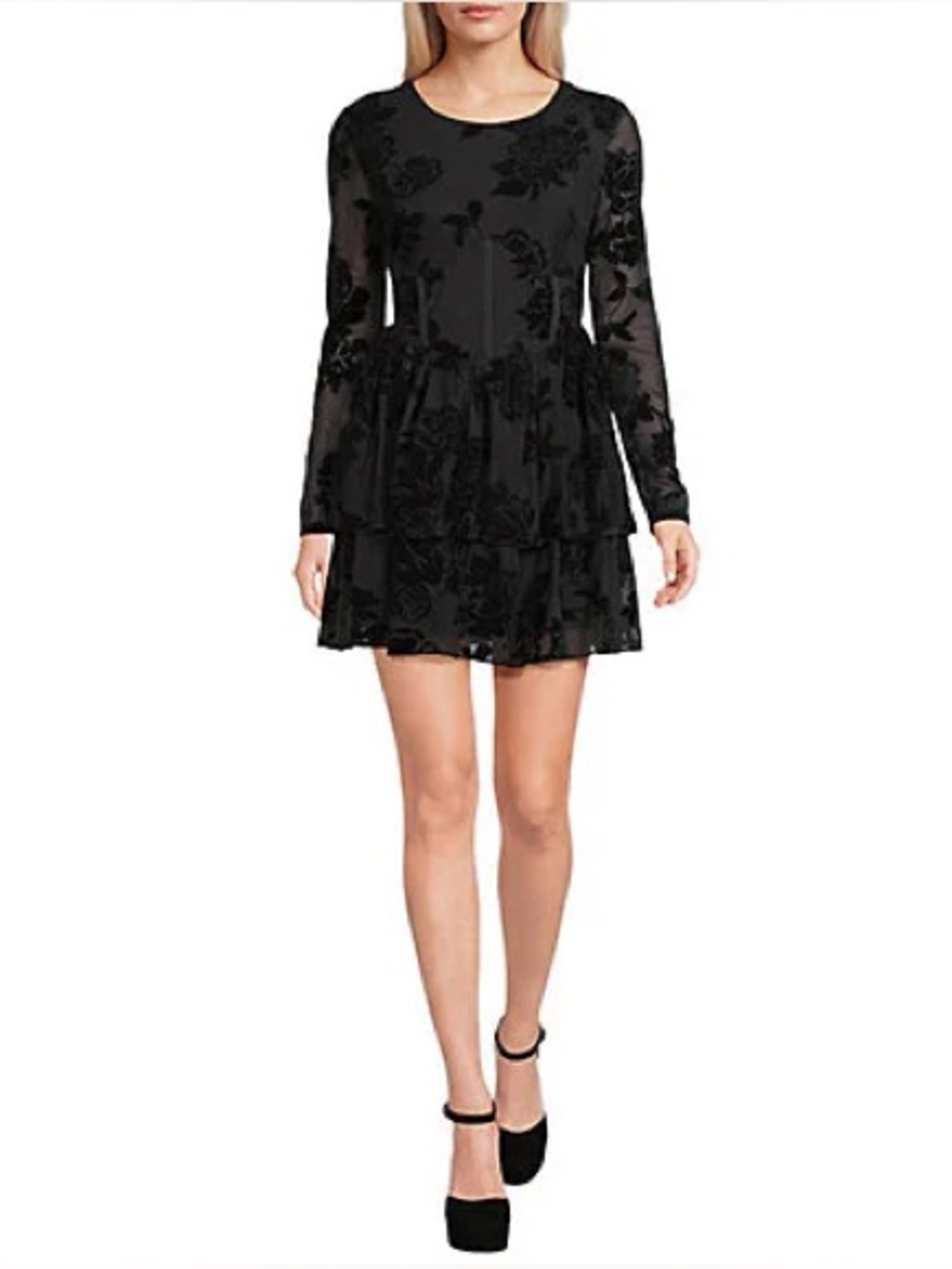 Chelsea & Violet Long Sleeve Velvet Flocked Mesh Dress Small NWT